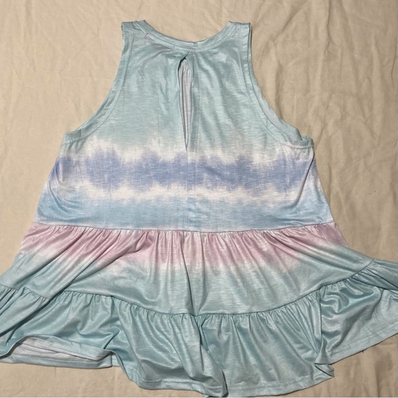 Simply Southern Blue and Pink Tie-Dye Tiered Sleeveless Blouse - Picture 4 of 11